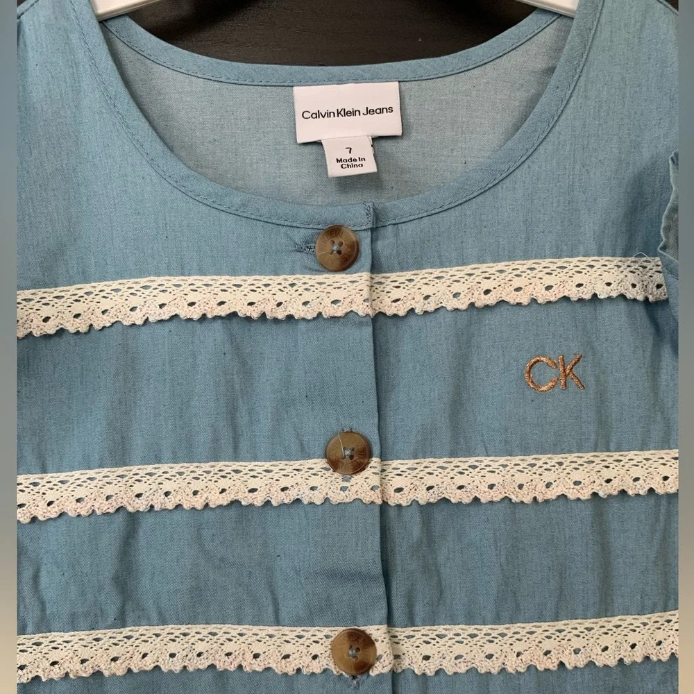 Calvin Klein Girls Denim and Tulle Dress
